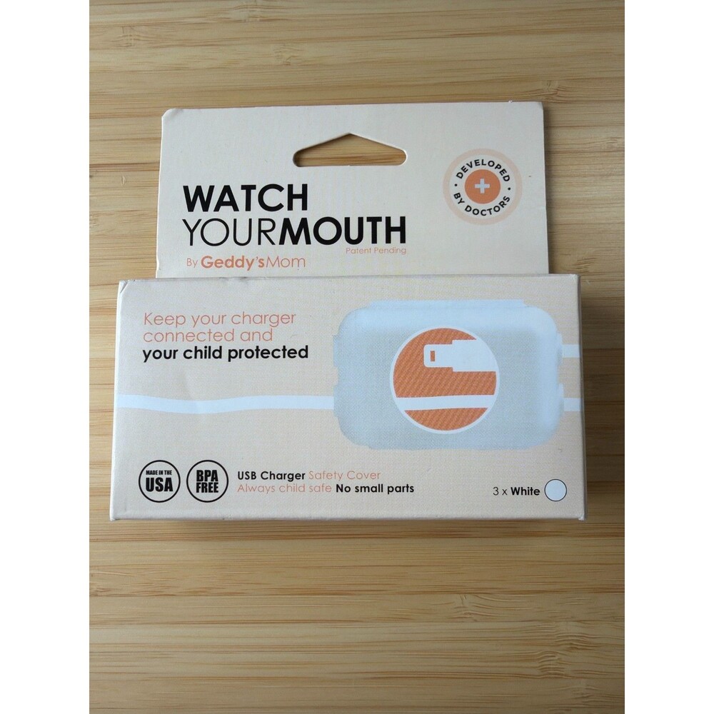 Watch‎ Your Mouth USB Charger Safety Cover 3-Pack White Childproof BPA Free